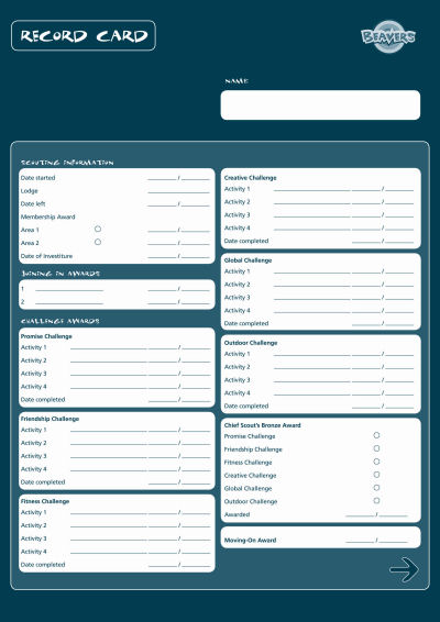 beaver record card